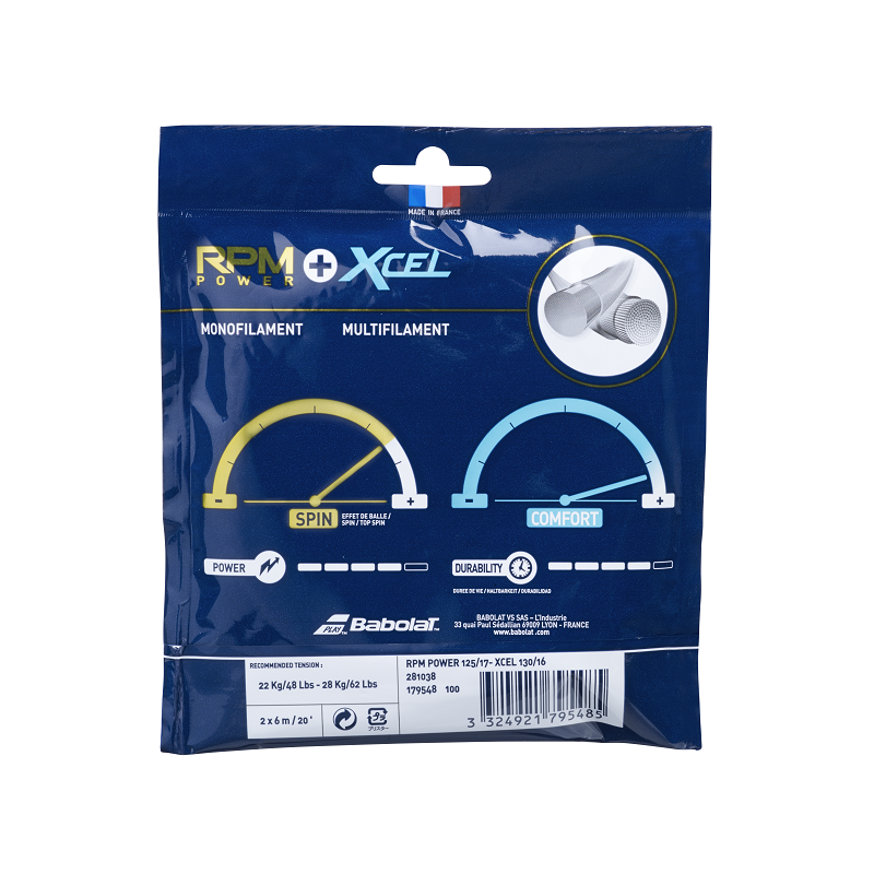 Babolat RPM Power 125/17 + Xcel 130/16 String