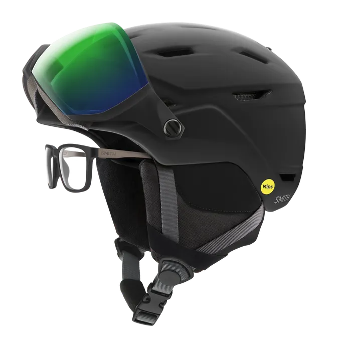 Smith Survey MIPS Helmet 2025-Ski/Snowboard Helmets-Small 51-55CM-Matte Black with ChromaPop Everyday Green Mirror-Kunstadt Sports