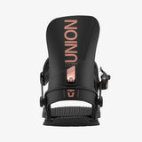Black snowboard binding with 'Union' branding on a white background